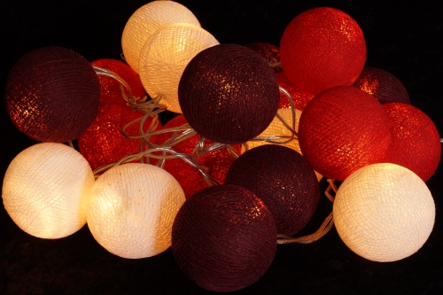 Fabric ball fairy lights, LED ball lantern fairy lights - red/brown - 7x7x350 cm  7 cm