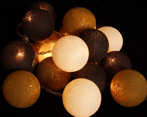 Fabric ball fairy lights, LED ball lantern fairy lights - chocolate brown - 7x7x350 cm  7 cm