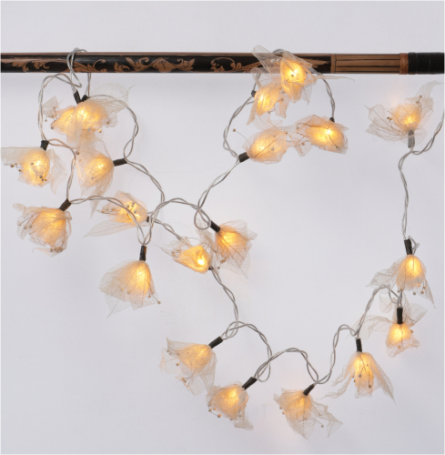 Battery blossom LED fairy lights with skeleton leaves 20 pieces - beige - 6x6x350 cm  6 cm