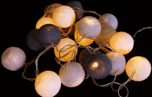 Fabric ball light chain, LED ball lampion light chain - anthracite/gray - 7x7x350 cm  7 cm