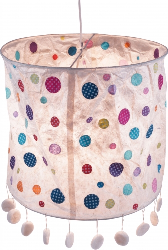 Round paper hanging lamp, paper lampshade Annapurna, handmade paper - white/colorful/dots - 28x28x28 cm  28 cm