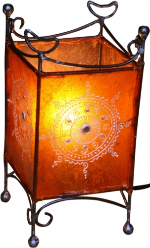 Hennalampe - Leder Tischlampe / Tischleuchte Madras - orange - 25x12x12 cm 