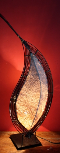 Tischlampe / Tischleuchte, in Bali handgemacht aus Naturmaterial, Kokosfaser - Modell Orphelia - 60x20x18 cm 
