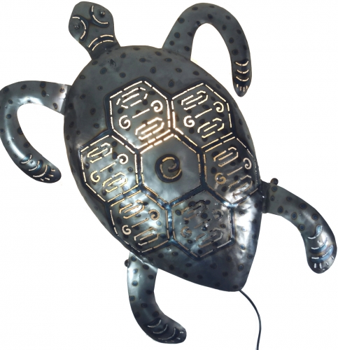 Wall lamp/wall light, children`s room light object, handmade from metal - turtle silver - 54x42x6 cm 