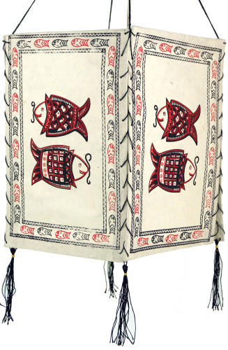 Lokta Papier H�nge Lampenschirm, Deckenleuchte aus handgesch�pftem Papier - Fisch wei�/bunt - 28x18x18 cm 