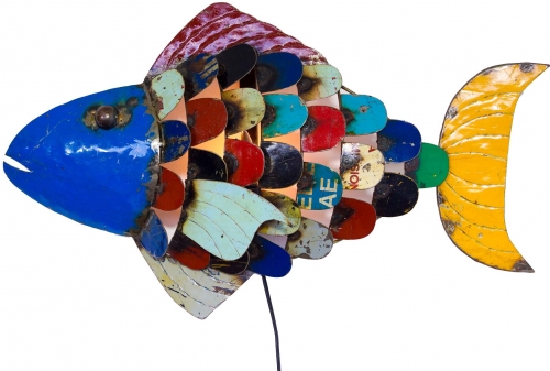 Wall lamp/wall light Iron fish, upcycling light object made from scrap metal - fish - 38x66x13 cm 