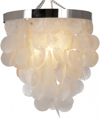 Ceiling lamp/ceiling light, shell light made from hundreds of capiz, mother-of-pearl plates - Ortega chrome model - 40x30x30 cm 