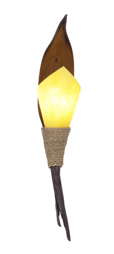 Palmenblatt Wandlampe / Wandleuchte, in Bali handgefertigt aus Naturmaterial, Palmholz - Modell Palmena - 70x17x20 cm 