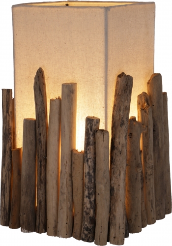 Table lamp/table lamp, handmade in Bali from natural material, driftwood, cotton - model Levante - 35x21x21 cm 