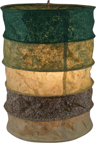 Round boho paper hanging lamp, Lokta paper lampshade Everest, handmade paper - green - 40x28x28 cm 