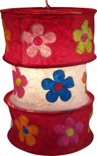 Round boho paper hanging lamp, Lokta paper lampshade Lhasa, handmade paper - red - 42x28x28 cm 