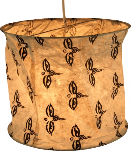 Round paper hanging lamp, paper lampshade Annapurna, handmade paper - white/eye - 25x28x28 cm 