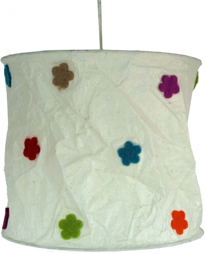 Round paper hanging lamp, Lokta paper lampshade Annapurna, handmade paper - white/colorful flowers - 24x28x28 cm  28 cm