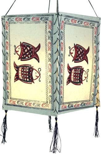 Lokta Papier H�nge Lampenschirm, Deckenleuchte aus handgesch�pftem Papier - Fisch wei�/bunt - 28x18x18 cm 