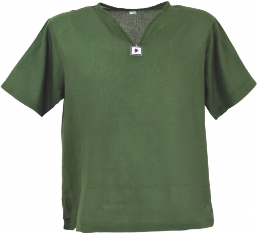Yoga shirt, Goa shirt, short sleeve, men`s shirt, cotton shirt - moss green