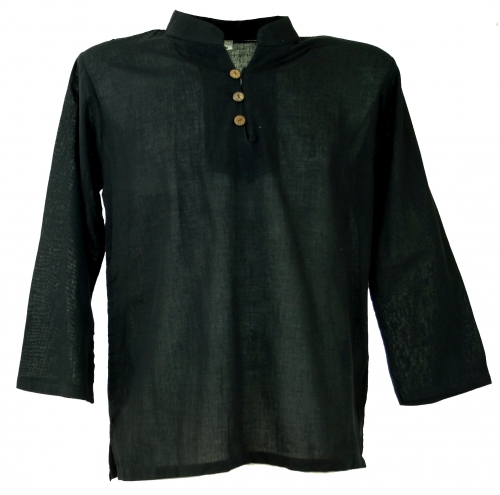 Yoga shirt, Goa shirt with button placket - black