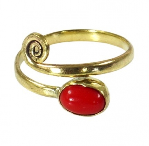 Brass toe ring, Goa foot jewelry, Indian toe ring - gold/coral 1,5 cm