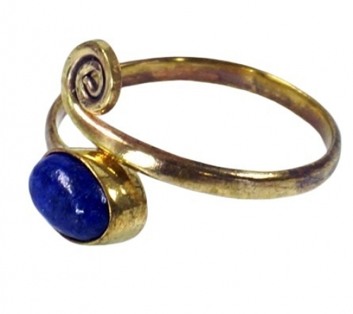 Brass toe ring, Goa foot jewelry, Indian toe ring - gold/lapis lazulite - 1 cm 1,5 cm