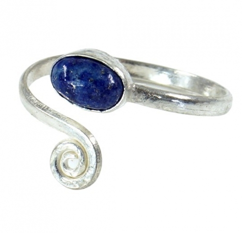 Brass toe ring, Goa foot jewelry, Indian toe ring - silver/lapis lazulite - 1 cm 1,5 cm
