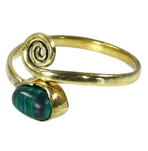 Brass toe ring, Goa foot jewelry, Indian toe ring - gold/malachite 1,5 cm