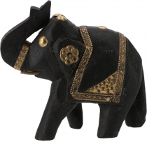 Deko Elefant geschnitzt mit Messingornamenten - 8cm