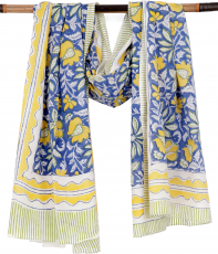 Lightweight Pareo, Sarong, Hand Printed Cotton Cloth - Blue Combi..