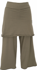 3/4 yoga pants with skirt, loose casual pants - olive green