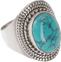 Boho silver ring, large floral silver ring - turquoise