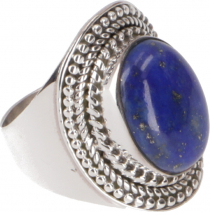 Boho silver ring, large floral silver ring - lapis lazulite