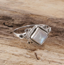 Boho silver ring, filigree gemstone ring with rectangular stone -..