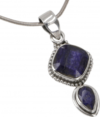 Boho silver pendant, indian silver chain pendant - sapphire