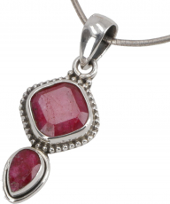 Boho silver pendant, Indian silver chain pendant - ruby quartz