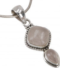 Boho silver pendant, Indian silver chain pendant - rose quartz