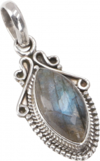 Boho silver pendant, Indian silver chain pendant - labradorite