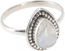 Boho silver ring, filigree gemstone ring - moonstone