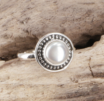Boho silver ring, filigree gemstone ring - pearl