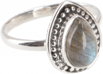 Boho silver ring, filigree gemstone ring - labradorite