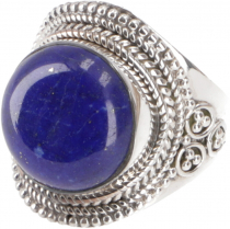 Boho silver ring, large floral silver ring - lapis lazuli