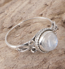 Boho silver ring, Indian gemstone filigree ring - moonstone