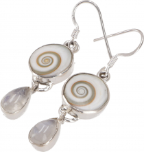 Indian Boho Silver Earrings Shiva Shell - Moonstone