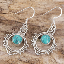 Ornate silver earring -turquoise