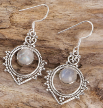 Ornate silver earring - moonstone