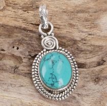 Boho silver pendant, indian silver chain pendant - turquoise