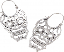 Tribal, festival, goao earrings with brass skull - silver color