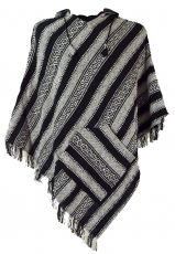 Poncho hippie chic, Andean poncho with fringes - black
