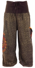 Wide waistband harem pants with mandala embroidery - chocolate br..
