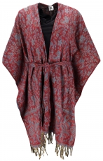 Flauschiger Kimono Mantel, Kimonokleid - bordeauxrot/blau
