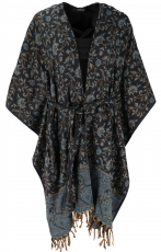 Flauschiger Kimono Mantel, Kimonokleid - blau/schwarz