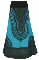 Long goa dashiki skirt, boho skirt, maxi skirt - turquoise blue
