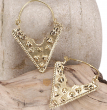 Ornate brass tribal earrings, ethno earrings - gold